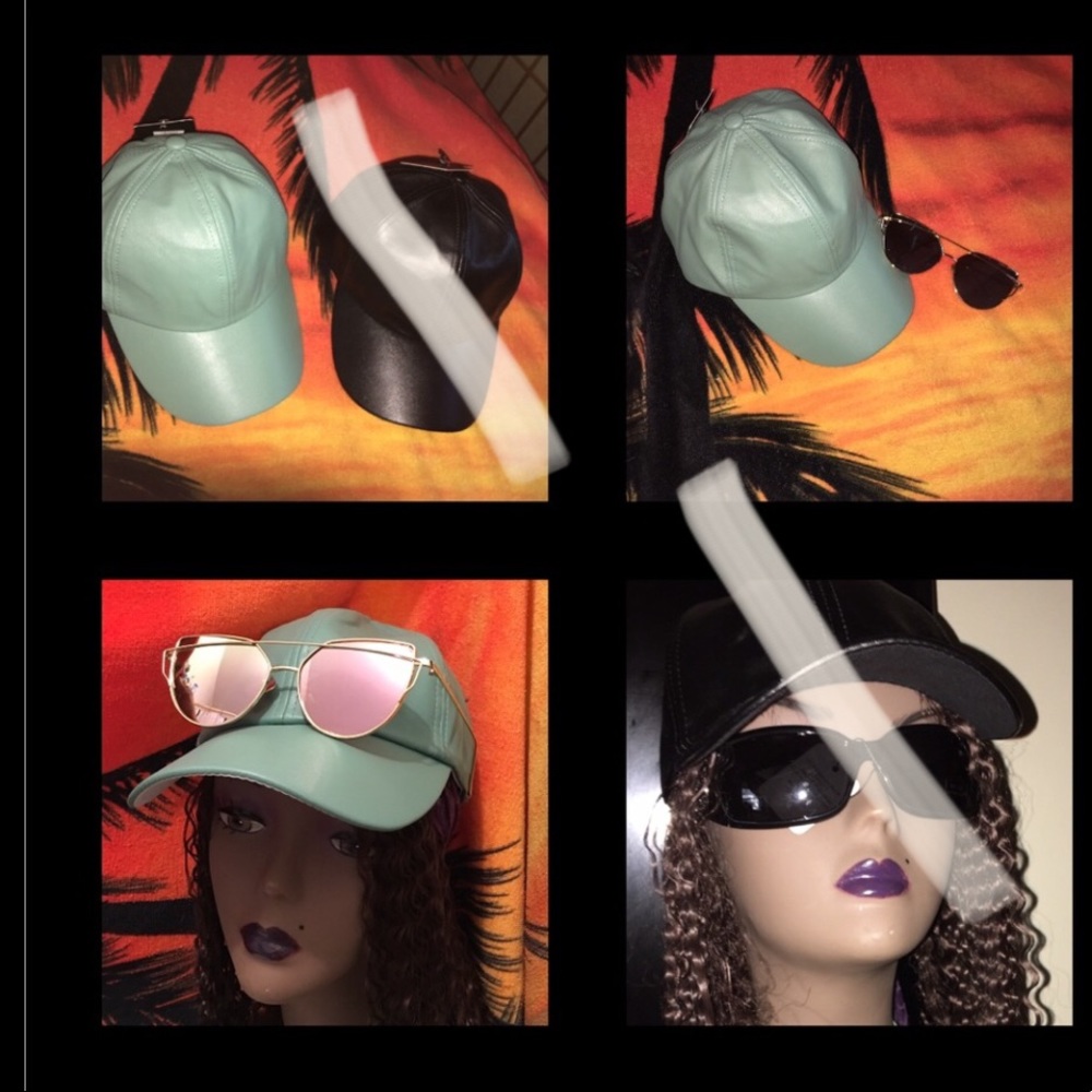 Faux Leather Ponytail Hat. OS Fits All. Green Only. Other SOLD OUT - Picture 4 of 6